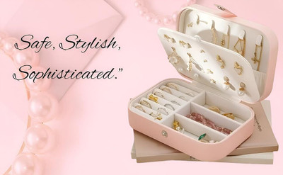 EKDANTAA Jewellery Organizer Travel Box Multi Jewellery Organizer Vanity Box(Pink, White)