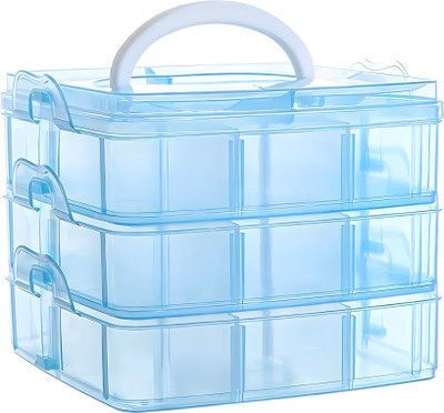 BloomKitchen 18 Grid 3 Layer Jewelery Organizer Vanity Box(Blue)