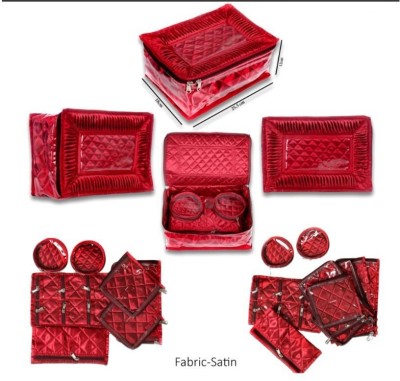 Peafowl Heavy Quilted Satin Jewellery Kit Jewellery organiser, Make up Kit, Travel, Home, Wedding Vanity Box(Maroon)