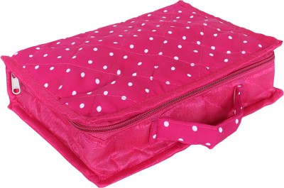 KUBER INDUSTRIES Cotton Dot 5 Pouch Jewellery Kit for woman with Bangle Rod & Handle|Pink Jewellery Vanity Box(Pink)