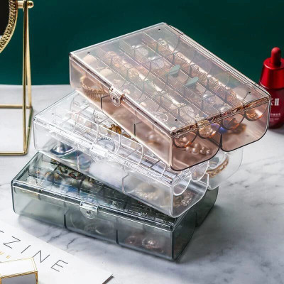 crownsmill 2 Layer Acrylic Jewelry Storage Box Organizer 24-Grid Small and 6-Grid Big case Makeup Vanity Box(Multicolor)