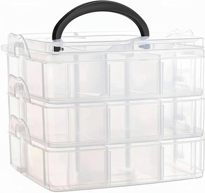 CAPTIP Transparent 18 Grid Box 3 Layer JEWELLERY Vanity Box(White)