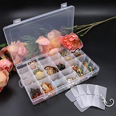 Coozico 36 Grids Clear Plastic Storage Box with Adjustable Dividers JEWELLERY BOX Vanity Box(White)