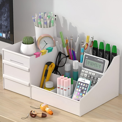 ZenZone Large Capacity Cosmetic Storage Box Makeup Drawer Organizer Portable, Tabletop Cosmetic Organizer, Modern Countertop Storage for Dressing Table Vanity Box(White)