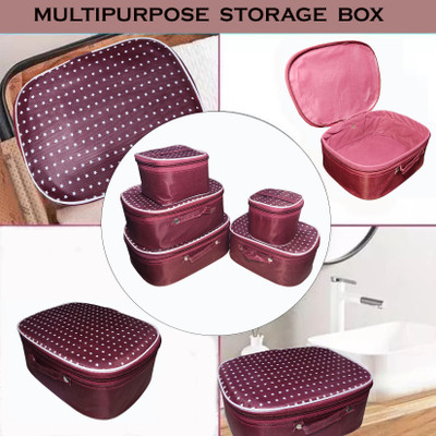 HK Hello Kiddies Multipurpose Set Of 5 Kit Vanity Storage Box Shaving Kit,Ideal for women, Make up and Jewellery box Vanity Box(Maroon)
