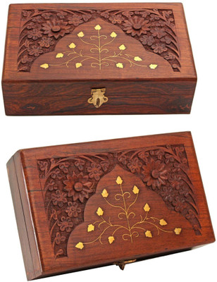 MD Furniturs Wooden Jewellery Box 8*5 inches Pack of 2 Vanity Boxes Wooden Storage Box with Lock, Storage of Jewellery Items, Storage for Make up Items Vanity Box(Brown, Golden leaf on Box Top) MD Furniturs Wooden Jewellery Box 8*5 inches Pack of 2 Vanity Boxes Wooden Storage Box with Lock, Storage of Jewellery Items, Storage for Make up Items Vanity Box(Brown, Golden leaf on Box Top)