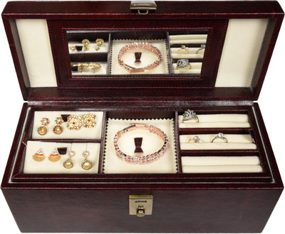Stones Bridge PU Leather Jewelry Box With lock Lock Vanity Box(Brown)