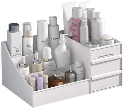 HomiQ 7 Compartments Plastic Countertop Storage for Dressing Table & Stationery items Cosmetic Storage Box Multi Functional Desktop Organiser Storage box Vanity Box Vanity Box(White)