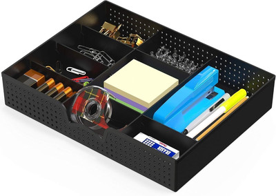 TENIDO 9 Compartments Plastic Drawer organizers, Dressing Table Organizer, Make up Organizer(Black)