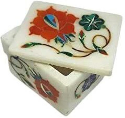 CPUC Natural Stone Small Box for Nosepin, Ring, Sindoor | Inlaid 2X1.5X1 (LxWxH) inch Very Small Jewellery Box Vanity Box(White)