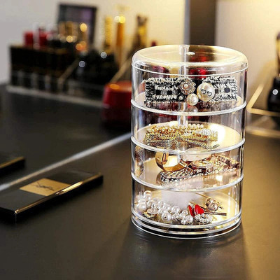 Kinzilla 4 Layer Cosmetic Organizer, 360° Rotating Jewellery Stand Box JEWELLERY BOX ROUND Vanity Box(Multicolor)