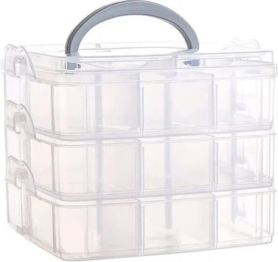 SJK 3-Layer 18-Grid Adjustable Cosmetic/Make Up/Jewellery/Vanity Box 1.131 Multi purpose Vanity Box(Multicolor)