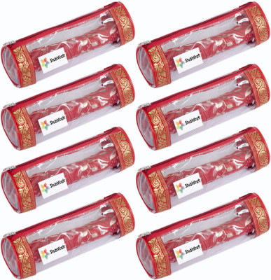 Home Style India Round Shape Single Rod Bangle Boxes For Storage / Travel Bangle Case / Chudi Organizer With Zip Closure (Pack of 8, Red) Vanity Box(Red)