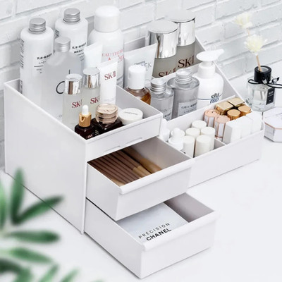 octane Cosmetics, Makeup Items Box 208 Sundries Cosmetics Box Modern Countertop Storage for Dressing Table Vanity Box(White)