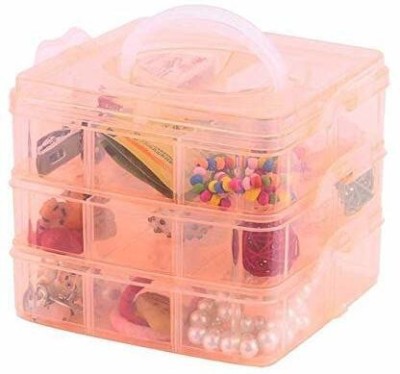 Eopzo 3 Layer-18 Grids Transparent Plastic Organizer Jewelry Craft Accessories Storage Box/Basket/Container with Collapsible and Removable Dividers Makeup Vanity Box Makeup, Jewelry Vanity Box(Orange)