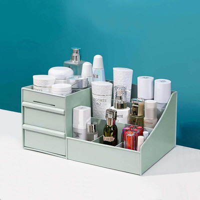 Virtuous 7 Compartments Plastic Make Up Stationary Storage Cosmetics Storage Organizer Make Up Vanity Box(Green)