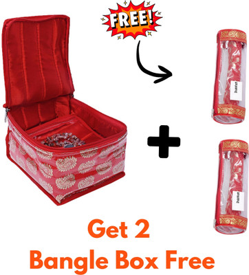 Home Style India Travel Jewelry Organizer with 10 Pockets and Free 2 Bangle Rod Gift Storage Bags for Necklace,Earrings, Rings, Bracelet ( Pack of 1 Red Colour) Vanity Box(Red)
