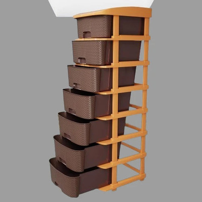 Nejadhari 7 Layer Brown Modular Drawer Storage System for Home with Trolley Wheels Multi-Functional Storage Drawer Cabinet Storage Organizer with Drawers Vanity Box(Brown)
