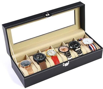 Stuber Premium Watch Box for Men Slot Display Organizer & Jewelry Storage Case Black Watch box for men Vanity Box(Black)