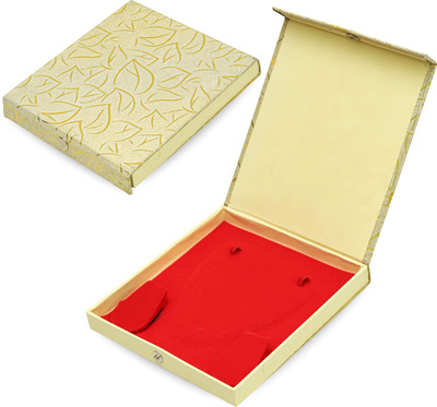 FebTech Designer Golden Leaf Pattern Wooden Jewellery Box with Red Velvet Interior Jewellery Storage & Organizer, Decorative Gift Box for Jewellery Vanity Box(Golden beige exterior with red velvet interior)