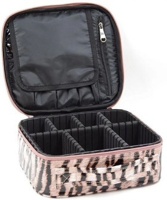 SUNAINA Makeup Tiger Printed Cosmetic Storage Organizer Bag with Adjustable Divider Multipurpose Cosmetic Organizer Bag Vanity Box(Pink)