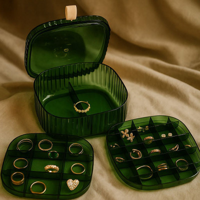 Inayatorigin Green_Acrylic_Jewelry Organizer Jewellery storage with 3 stackable layers Vanity Box(Green)