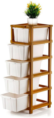 Prizam 5 Compartments plastic Multipurpose Drawer Plastic Modular Chest Storage Organizer(Brown)