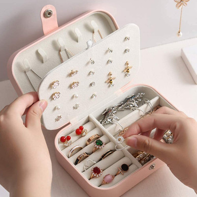 The Fab Four Premium Pink Jewellery Box with Mirror & Lock | PU Leather Travel Organizer Case No Vanity Box(Pink)