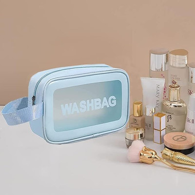 Addyz Makeup Pouch Travel Transparent Toiletry Zipper Bag Make up kit Vanity Box(Blue)