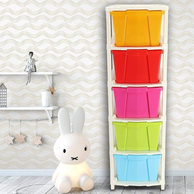 Young wolf 5 Layer Foldable Multipurpose Plastic Rectangular Modular Drawer Organizer Boxes Storage Rack Basket ( Extra Large Multi Color) , 30x39x86 cm Plastic Free Standing Cabinet(Finish Color - Multi, DIY(Do-It-Yourself))