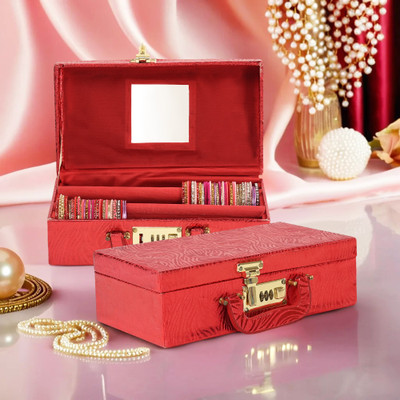 KUBER INDUSTRIES (Pack of 2) Zig Zag Number Lock 2 Rod Velvet Jewelry Bangle Box for Women | Red Bangle Box Vanity Box(Red)