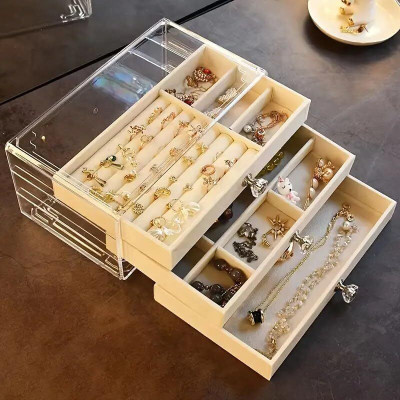 JDSSALES 3 layer jewelry storage box 3 Drawers Transparent Clear Ring Organiser jewellery Vanity Box(Multicolor)