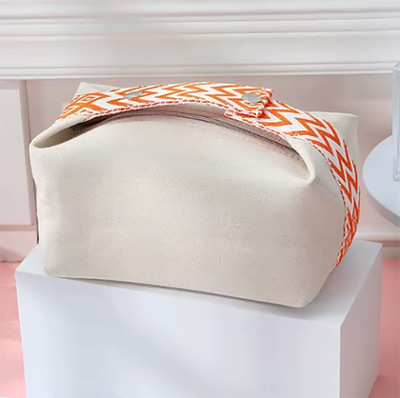 FYNC Aztec Canvas Cosmetic Bag - Snap Handle & Layered Pouch (Orange, White) Cosmetics, Makeup and Jewellery, Medicines, Grooming Vanity Box(Orange, White)