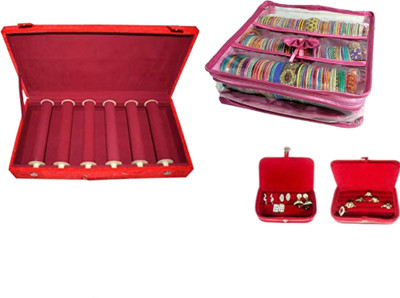 DRSP Combo of 6 roll Rod Bangle 3 roll Rod Satin Bangle Earring Box bangle boxand jewellery box Vanity Box(Pink)