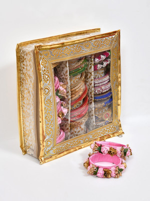 Home Fresh Bangle Box 3 Rods Vanity Box with Transparent Window & Zip Suitable Storage Bangle Box 3 Rods Vanity Box(Golden)