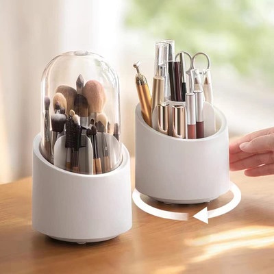 MOSHTU Makeup Brush Holder Organizer with Lid 360 Rotating Dust proof Makeup Makeup Brush, Cosmetic Case Vanity Box(White)