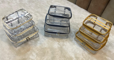 Addyz Pack of 3pieces Transparent Travelling kit Set of 3 Make up kit Vanity Box(PVC)