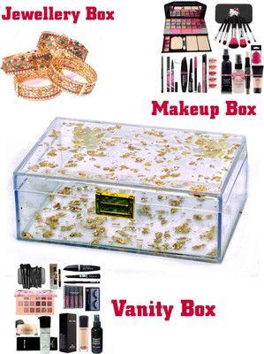 Gembox New Crystal Box Multi Purpose Vanity Box(Transparent, Gold)