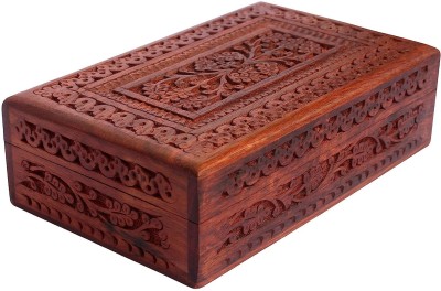 ITOS365 Handcrafted Wooden Jewellery Box for Women Jewel Organizer Hand Carved Carvings To store make up beauty products Vanity Box(Brown)