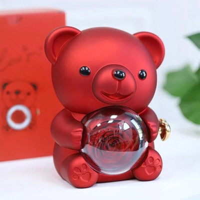 UVJEWELRYBOXES BEAR Proposal Prop, Ring Holder, Gift Presentation, Secret Storage Vanity Box(Red)