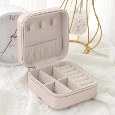 Grilazza Multifunction Woman Traveling Square PU Jewelry Storage Box for Earring Necklace(Beige)