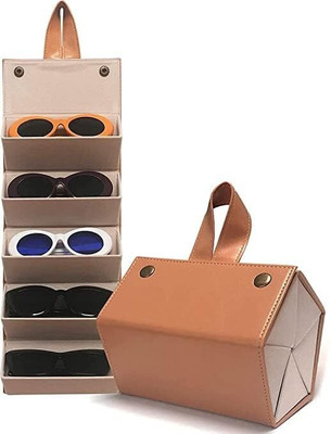 Livinwise Sunglasses Organizer with 5 Slots, Travel Glasses Case Storage Portable Case Bag Foldable Eyeglasses Holder Box Eyewear Display Containers for Women Men Vanity Box(Brown)