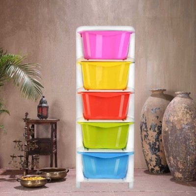 HUMBLE KART Fruits/Vegetables Kitchen Rack Plastic Daisy 5 Tier XXL Multi-Purpose Modular Drawer Storage With Lockable Legs For