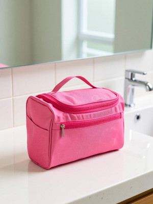 Rrk Travel Cosmetic Bag – Large-Capacity, Trendy Makeup Organizer for Women Spacious, stylish, and travel-friendly cosmetic bag for organized beauty storage Vanity Box(Pink)