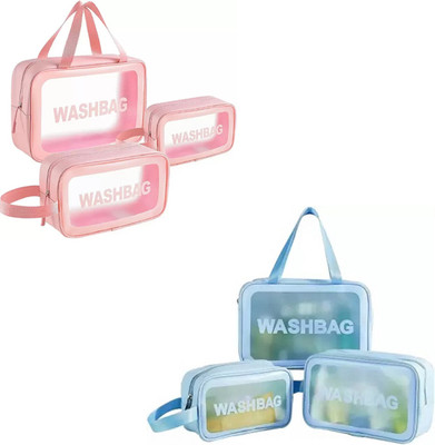 brado jewellery Travel Cosmetic Bag Clear Makeup Pouch Set Travel Toiletry Wash Bag Daily Use: Perfect for regular use Vanity Box(Babypink, SkyBlue, White)
