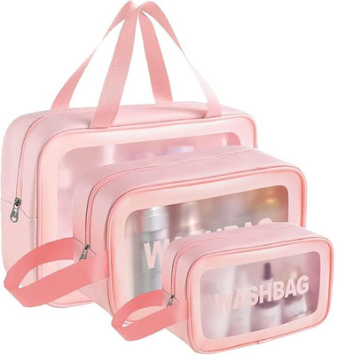 paythentic wash bag 3 psc toiletry bag,makeup pouch,cosmetic bag,(Pink)