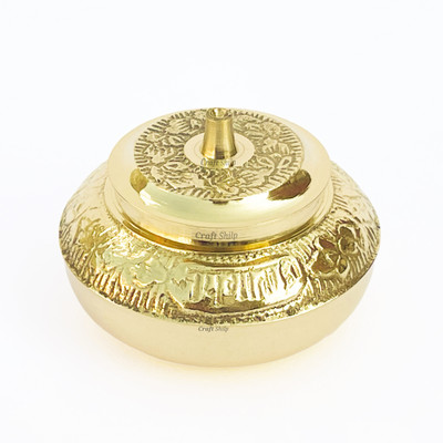 Craft Shilp Solid Brass Kumkum Box ,Pooja Box for Roli, Kumkum, Sindoor Dabbi/Dibbi with Lid Decorative Showpiece  -  3.5 cm(Brass, Gold)