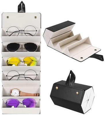 Rudrav Sunglasses Organizer 5 Slots Compact Travel Glasses Case Eyeglasses Storage Box Multipurpose, Eyeglasses Storage Box, Foldable and Space-Saving, Secure 5-Slot Design Vanity Box(Black)