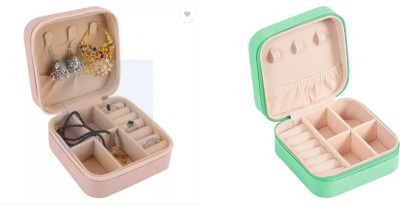 KUBERA CORPORATES Small Travel Jewelry Organizer Box Pink And Mint Green (Pack Of 2) JEWELLERY STORAGE Vanity Box(Pink And Mint Green)