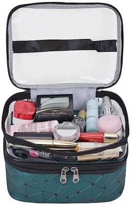 TREXEE Cosmetic Cases Make-up Organizer Bag Made of Transparent PVC Material Makeup Vanity Box(Green)